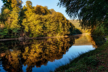 Fototapeta na wymiar Early morning on the River Tay, Dunkeld, Perthshire North, Scotland