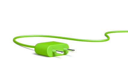 Green power plug isolated on white background. Electric. Green energy. 3d illustration.