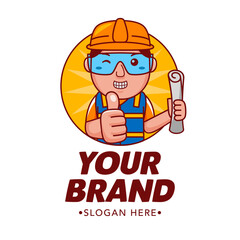 Cute Engineer Cartoon Mascot Logo