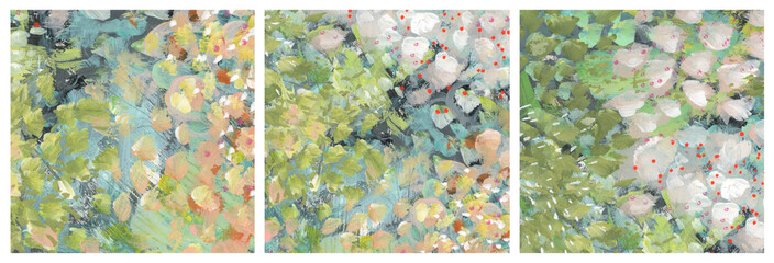 Set Oil and Acrylic smear brushstroke blot with pastel pencil elements. Abstract texture color stain painting background.