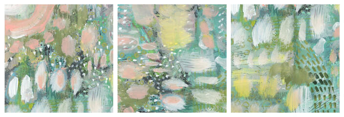 Set Oil and Acrylic smear brushstroke blot with pastel pencil elements. Abstract texture color stain painting background.