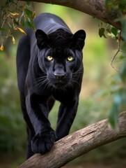 beautiful black panter walking trought the jungle generatieve ai