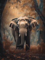 elephant walking trough the jungle with beautiful light generatieve ai