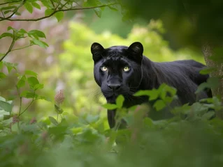 Tuinposter realistic black panther walking in the jungle generative ai © Femke