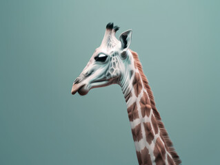 Giraffe in a fine art minimal style with a clean mint green background generative ai