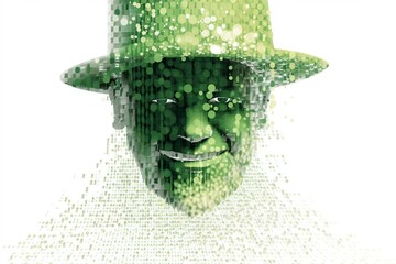 Smiling happy leprechaun in green hat on white background, created using generative ai technology