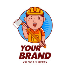 Cute Builder Cartoon Mascot Logo