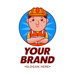 Cute Builder Cartoon Mascot Logo