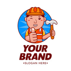 Cute Builder Cartoon Mascot Logo