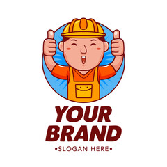 Cute Builder Cartoon Mascot Logo