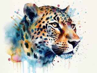 generative ai colorful aquarel leopard