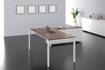 Fototapeta na wymiar 3D render interior design Office Room . Office desks without office chairs