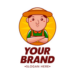 Cute Farmer Cartoon Mascot Logo