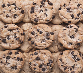 Overhead view of homemade chocolate chip and peanut butter cookies
