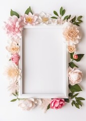 wedding, birthday mock-up scene. Blank paper greeting card. Floral frame. Gen AI