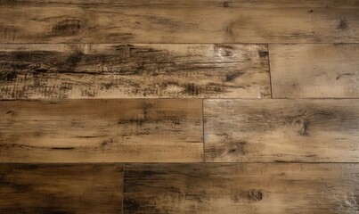 a close up of a wooden floor with a brown stain on it's surface and a black and white cat laying on the floor.  generative ai