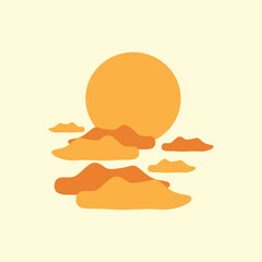 A yellow background with a sun and clouds in vector design and banner design sun and clouds 