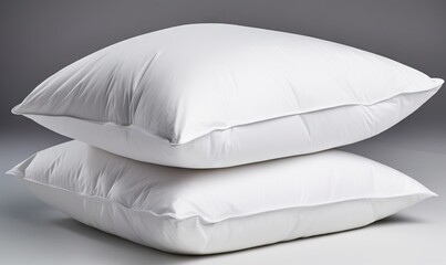  two pillows stacked on top of each other on a gray background with a shadow of the pillow on the left and the pillow on the right.  generative ai