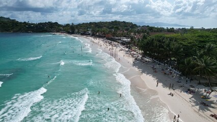 Haad Rin beach Thailand Koh Phangan tropical view by drone photopraphy