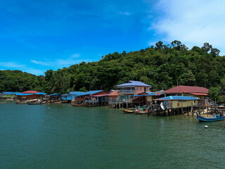 Fototapeta na wymiar Beautiful panorama of blue sea and sky at Pulau Pangkor, Malaysia