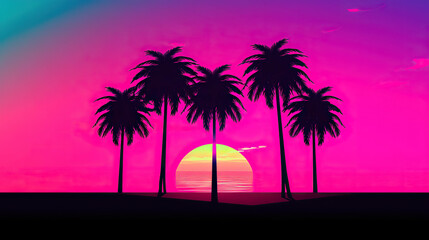 Fototapeta na wymiar sunset on the beach color retro art