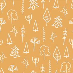 Forest Trees Doodle Drawing Seamless Vector Repeat Pattern