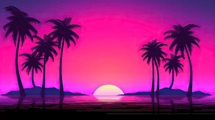 Crédence de cuisine en verre imprimé Roze sunset on the beach color retro art