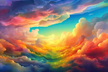 Fototapeta na wymiar A Dramatic Sky of Colourful Cosmic Fantasy: Rainbow Clouds Abstract Art Background, Generative AI