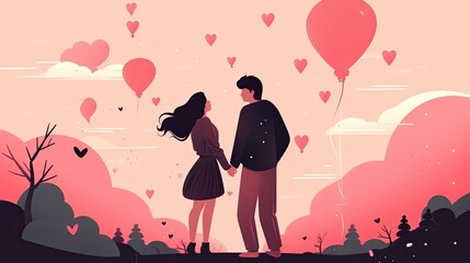 A Romantic Valentine's Day: A Love Beyond the Clouds for a Young Couple: Generative AI