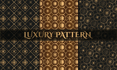 seamless pattern with gold ornament, Vector set of design elements, labels and frames for fabric luxury pattern linear style.