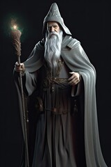 A Wise Old Mage Wielding a Magical Staff: 3D Illustration of a Fantasy Adventurer. Generative AI
