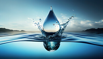 World water day. Realistic drop of water falling. AI generated - obrazy, fototapety, plakaty