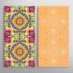 Vertical seamless patterns set, floral geometric lace texture for Wedding, Valentine's day, greeting card or Birthday Invitation. Decorative seamless doodle backgrounds. Ethnic ornament border pattern