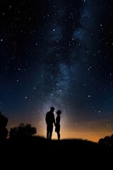 Eternal Love in the Starry Sky: Couple Silhouette Kissing to Celebrate Romance and Passion, Generative AI