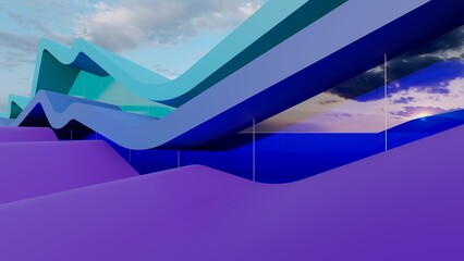 Abstract architecture background curved buildings 3d render