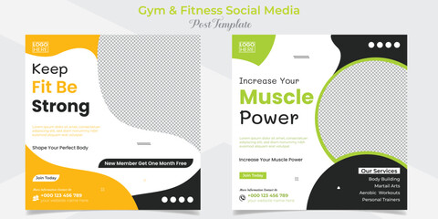 fitness training social media post and square flyer post banner template design package