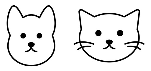 Cat and dog line head icons. Simple pet face pictograms. Vector illustration