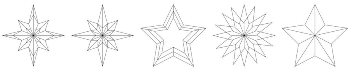Collection of Christmas stars line icons. Vector illustration isolated on white background