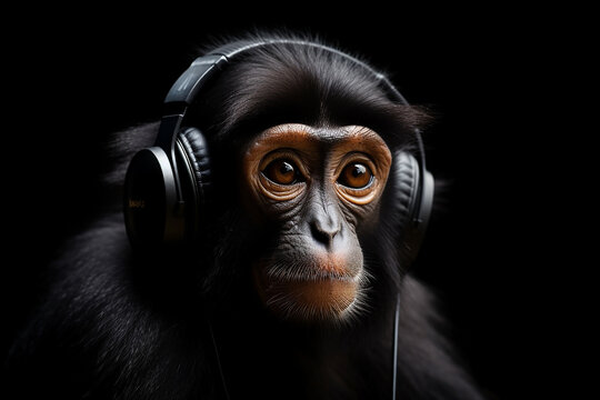 macaco com óculos de sol e fones de ouvido