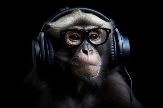 macaco com fones de ouvido