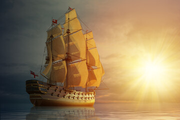Wooden sailboat HMS Leopard Galleon Ship