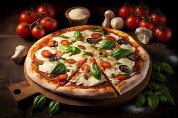 Obraz na płótnie Canvas pizza with tomatoes and mozzarella,