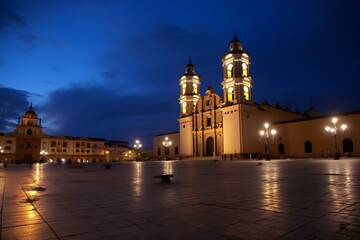 Main Square (Plaza de Armas) and Cathedral - Trujillo, Peru. Generative AI