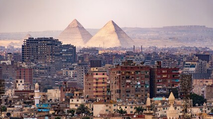 View of Cairo and pyramids from the Citadel - obrazy, fototapety, plakaty