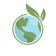Planet earth icon with leaf protecting it. Save the world, eco-friendly symbol. Protect the environment.