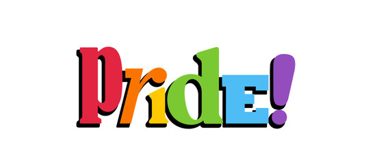 PRIDE Rainbow Lettering in collage Style. Different types, diversity representation. Vector banner.