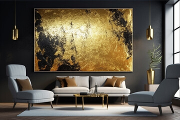 Abstrato de luxo dourado e preto - Tela única de alta textura, alto contraste