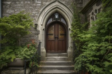 Fototapeta na wymiar entrance to the church. Generative AI