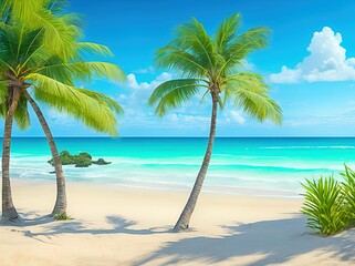 Obraz na płótnie Canvas drawing style illustration of a beach in summer