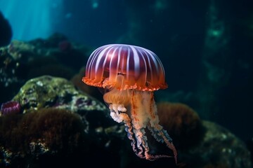 Fototapeta na wymiar Beautiful jellyfish in its natural habitat. The stunning beauty of the underwater world. Generative AI
